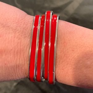 Costume set of 4 silver and red square bangle bracelets
